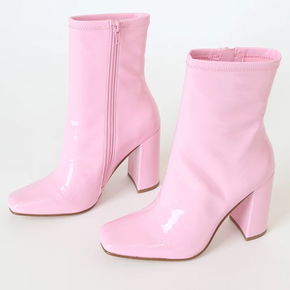 Steve Madden Fulton Pink Patent Square Toe Mid-Calf Boots